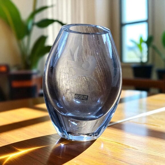 SEA Glasbruk Sweden Blomknyte Small Bud vase Kosta Boda Etched Bird - Picture 4 of 8